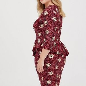 Torrid Pink Ponte Skull Leopard Peplum Dress